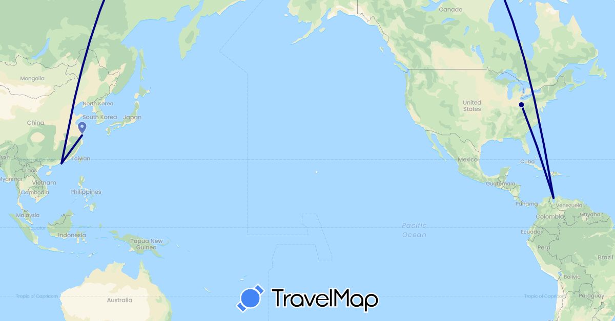 TravelMap itinerary: driving in China, United States, Venezuela (Asia, North America, South America)